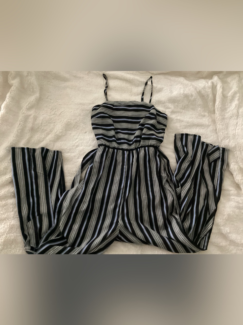 Papaya Black & White Striped Wide-Leg Spaghetti Strap Jumpsuit